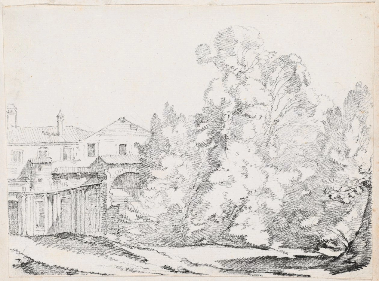 Alberi che schermano una casa costruita su antiche rovine - National Gallery of Art